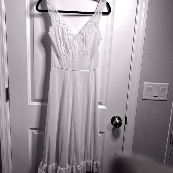 Other - Vintage White Sheer Embroidered Nightgown Slip Dress Ruffles Lace Trim